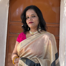 Load image into Gallery viewer, Beige &amp; Black Muga silk saree
