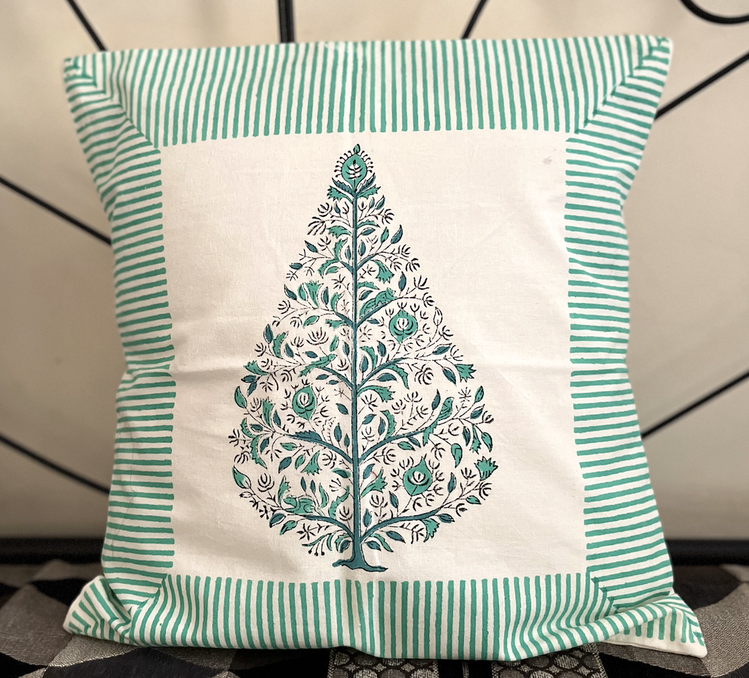 Handmade Leaf Block printed Cotton Cushion cover