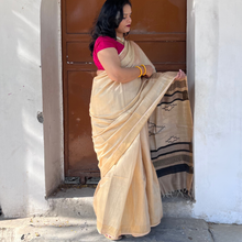 Load image into Gallery viewer, Beige &amp; Black Muga silk saree
