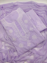 Load image into Gallery viewer, Cotton Mauve Unstiched Chikankari Suit set
