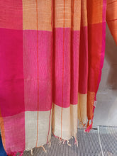 Load image into Gallery viewer, Bhagalpuri orange checked Linen saree
