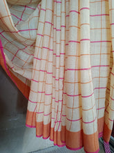 Load image into Gallery viewer, Bhagalpuri orange checked Linen saree
