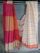 Load image into Gallery viewer, Bhagalpuri orange checked Linen saree
