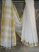 Load image into Gallery viewer, Bhagalpuri white and golden linen saree
