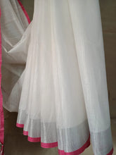 Load image into Gallery viewer, Bhagalpuri white with pink border linen saree
