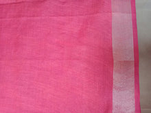 Load image into Gallery viewer, Bhagalpuri white with pink border linen saree
