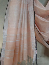 Load image into Gallery viewer, Bhagalpuri Cream with black bordered cotton linen saree
