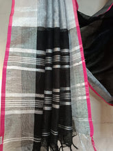 Load image into Gallery viewer, Bhagalpuri Black and pink cotton linen saree
