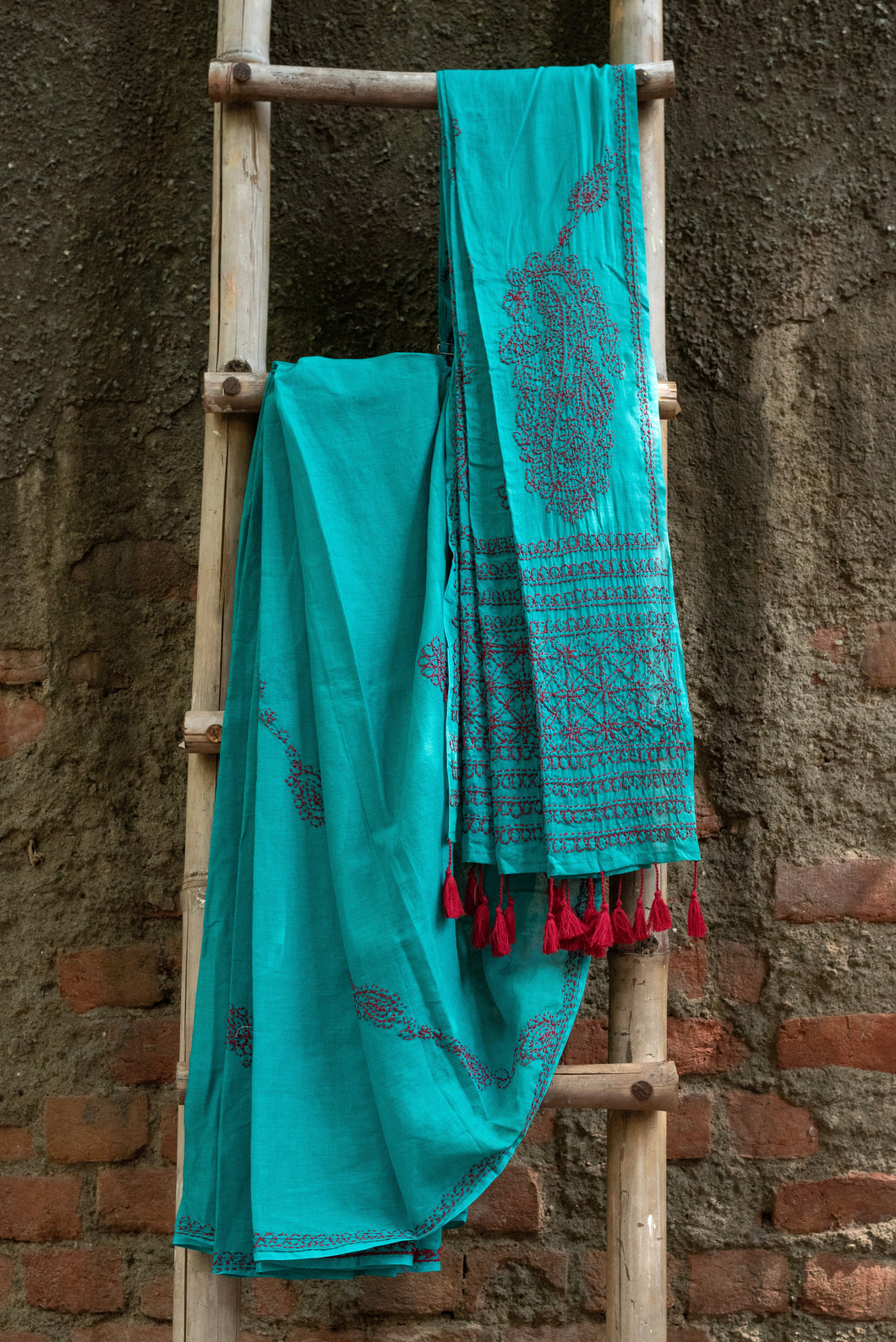 Nawaab Sea Green Keri Buta Chikankari Sarees