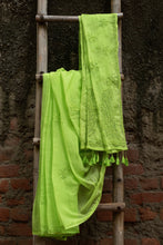 Load image into Gallery viewer, Nawaab Parrot Green Keri Buta Chikankari Sarees
