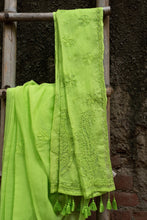 Load image into Gallery viewer, Nawaab Parrot Green Keri Buta Chikankari Sarees
