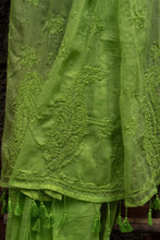 Load image into Gallery viewer, Nawaab Parrot Green Keri Buta Chikankari Sarees
