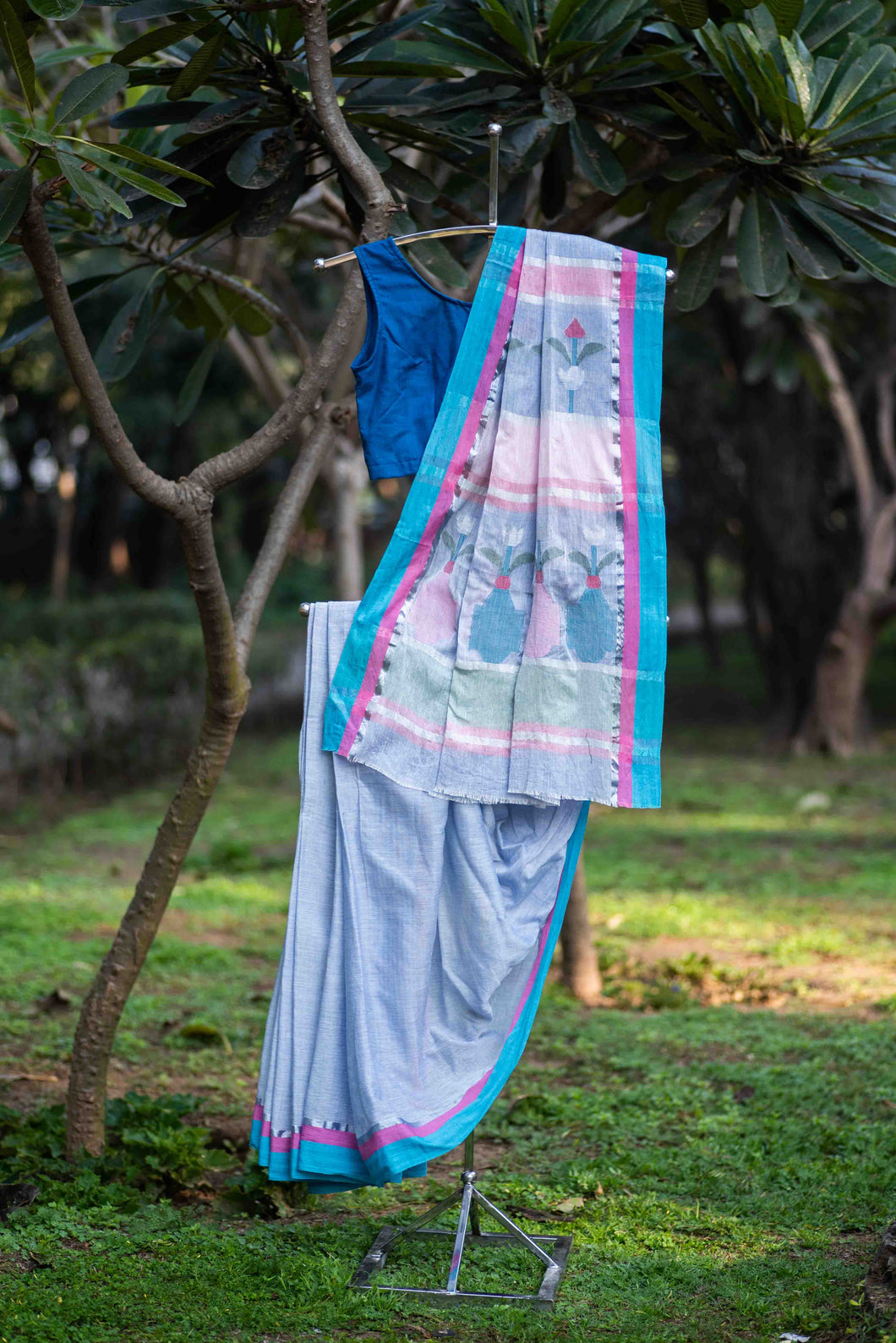 Saanjh Blue Fulia Cotton Saree