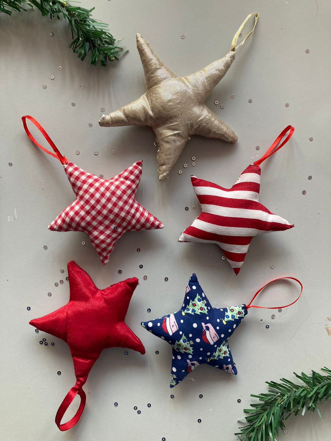 Mini Handmade Christmas Stars- Assorted Hangings  ( Set of 5 )